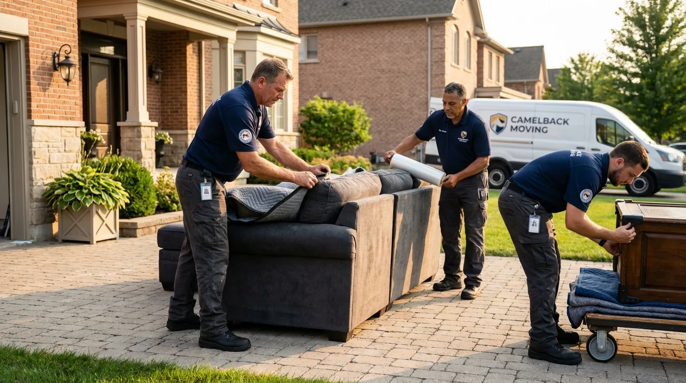 Large estate moving crew wrapping furniture in Cupertino, CA